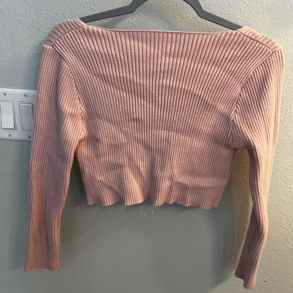 Ribbed Knit pink Tie-Front Cardigan - Picture 3 of 4